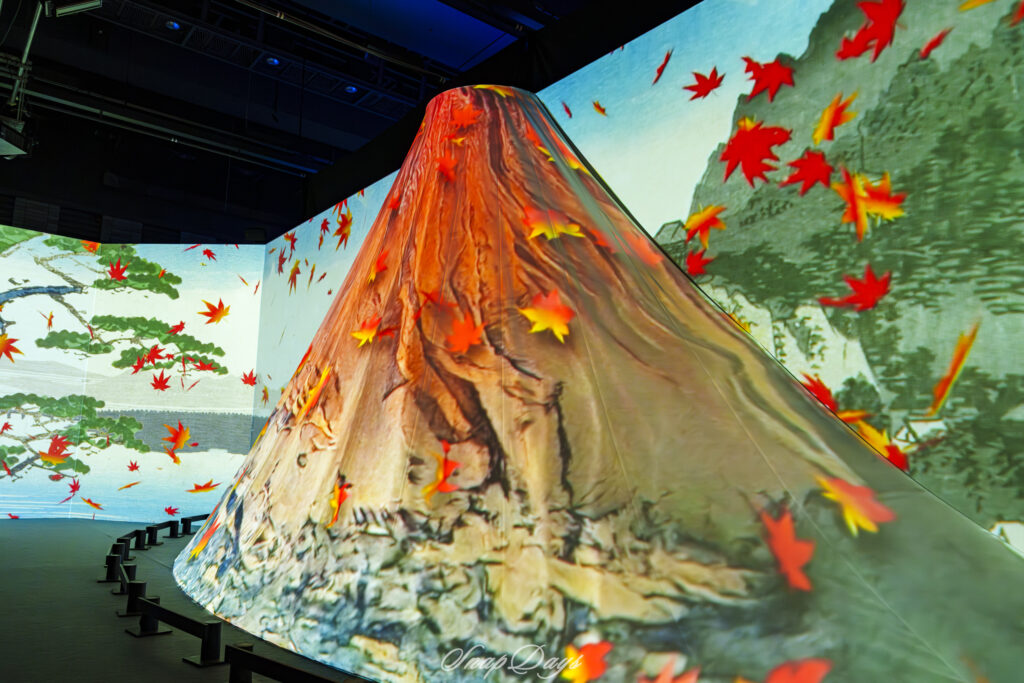 「動き出す浮世展」の富士山の3Dプロジェクションマッピング