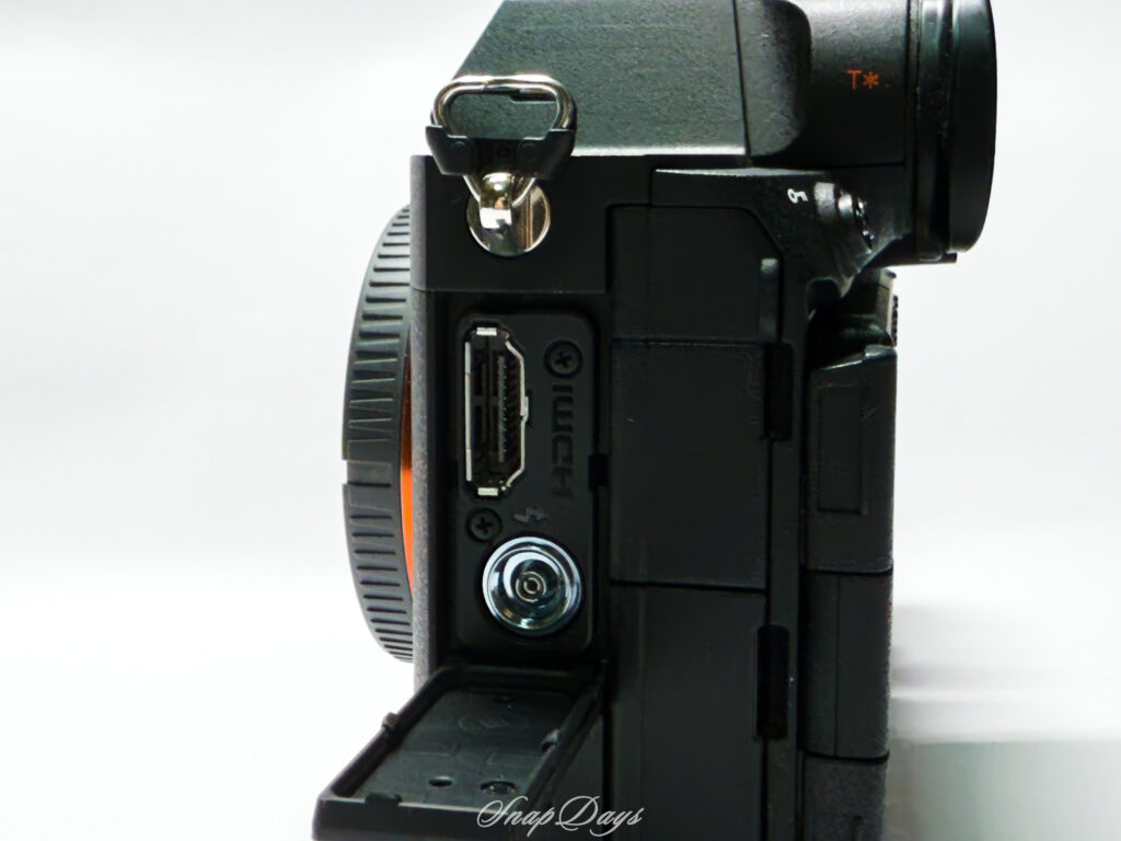 SONYのミラーレス一眼カメラ「α7R V」の側面(HDMIポート)